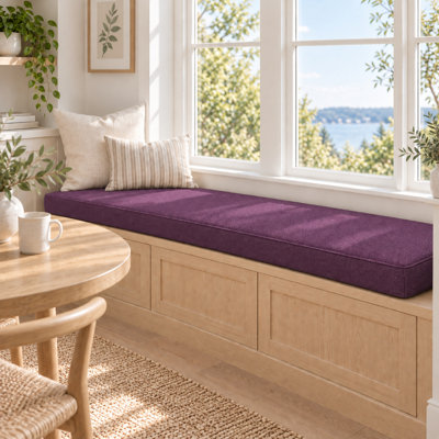 Coussin de banc d'extérieur personnalisé de 2 pouces d'épaisseur avec housse en lin synthétique, mousse haute résilience 75D, dessous antidérapant et passepoil simple