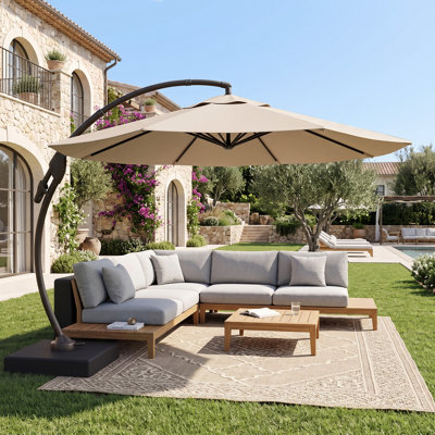 Parasol de terrasse déporté en aluminium de 3,35 m (11 pi) avec rotation à 360° et base incluse
