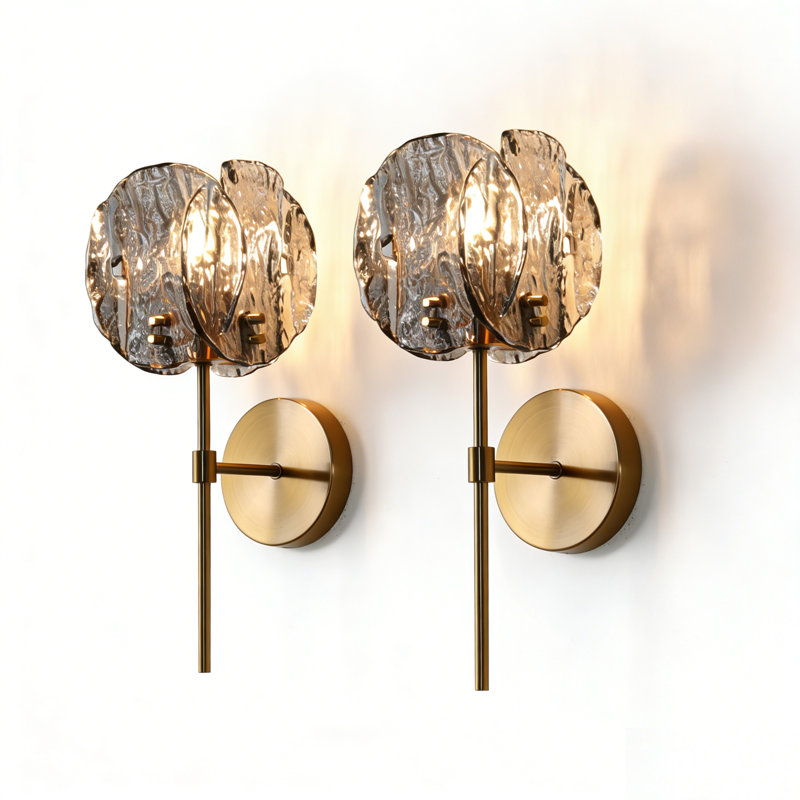 Iron Glass Mini 5.9"W Armed Sconce（Set Of 2）, 2 Lights