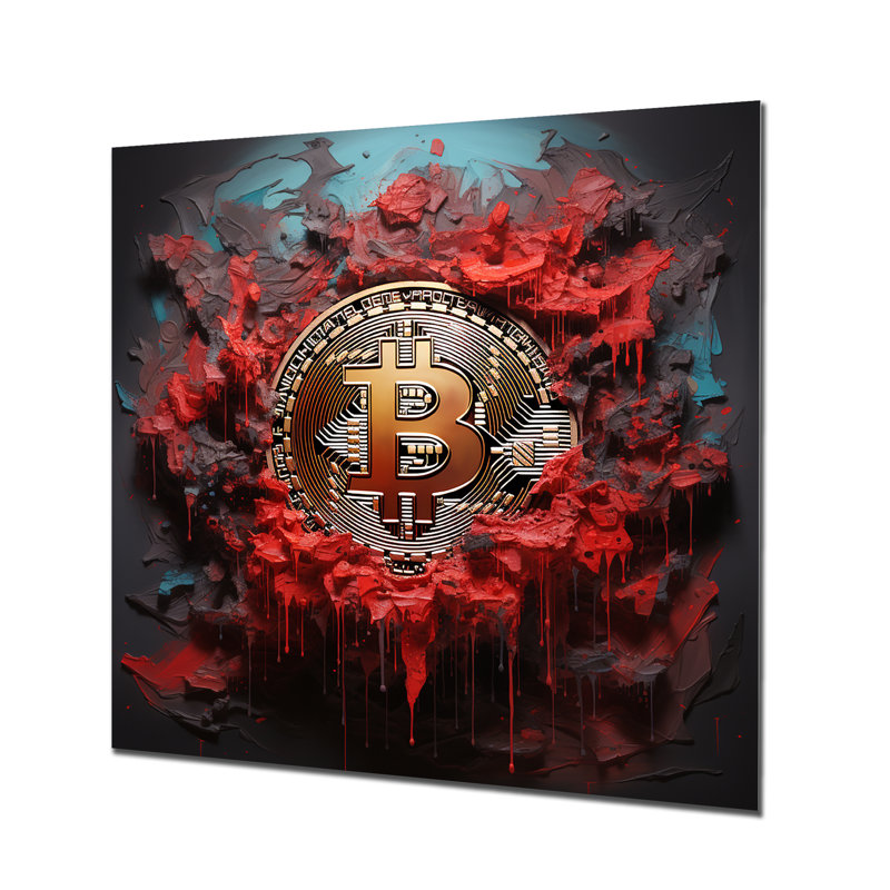 «Red Bitcoin Crypto monnaie II» - art mural en métal à la mode, H 29 po x l 29 po x P 1,5 po