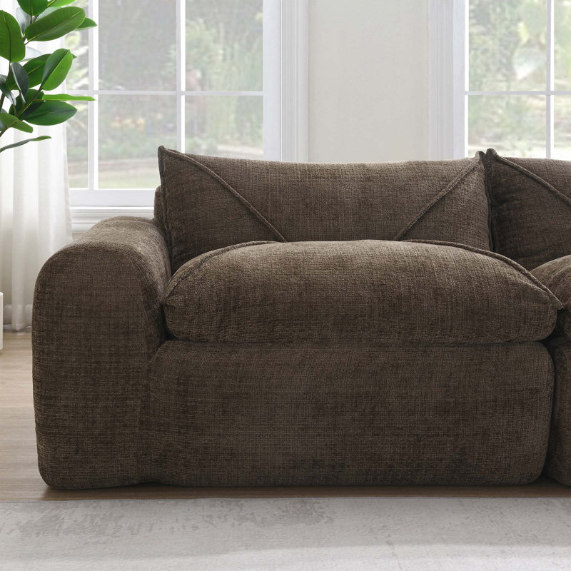 Ishmam Fully Compression Modular Boneless Sectional Sofa with Movable Ottoman, Brown Chenille