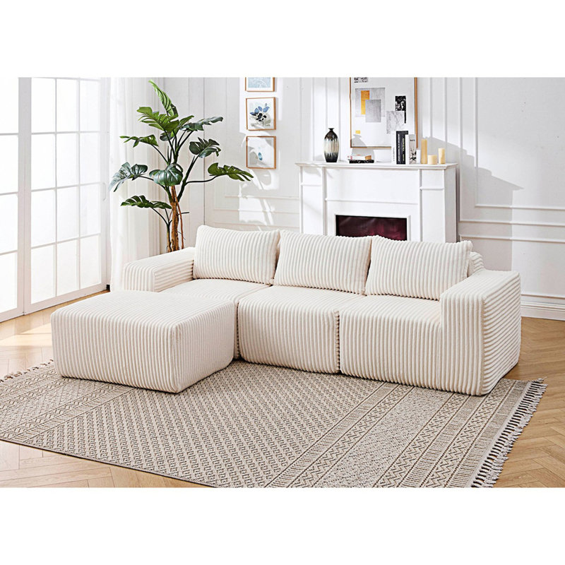 Modern Minimalist Modular Sectional Sofa, L-Shape Upholstered Cloud Couch With Deep Seats