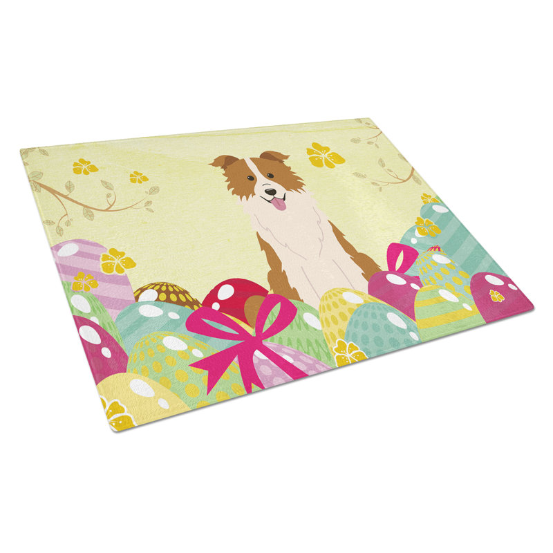 The Holiday Aisle Saroyan Glass Border Collie Cutting Board, Red/White