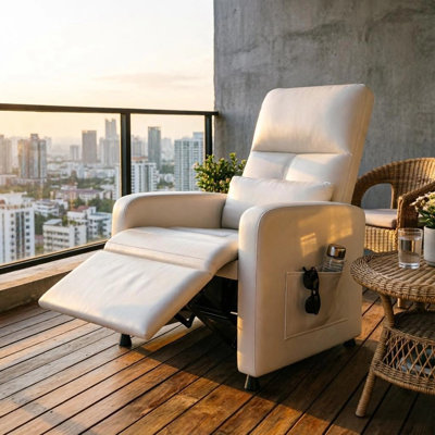 Fauteuil inclinable électrique Power Lift avec massage et chaleur, port USB, siège rembourré, blanc