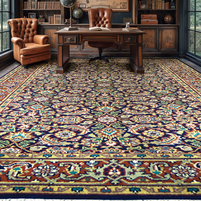 Tapis oriental en laine noué à la main noir / blanc / brun