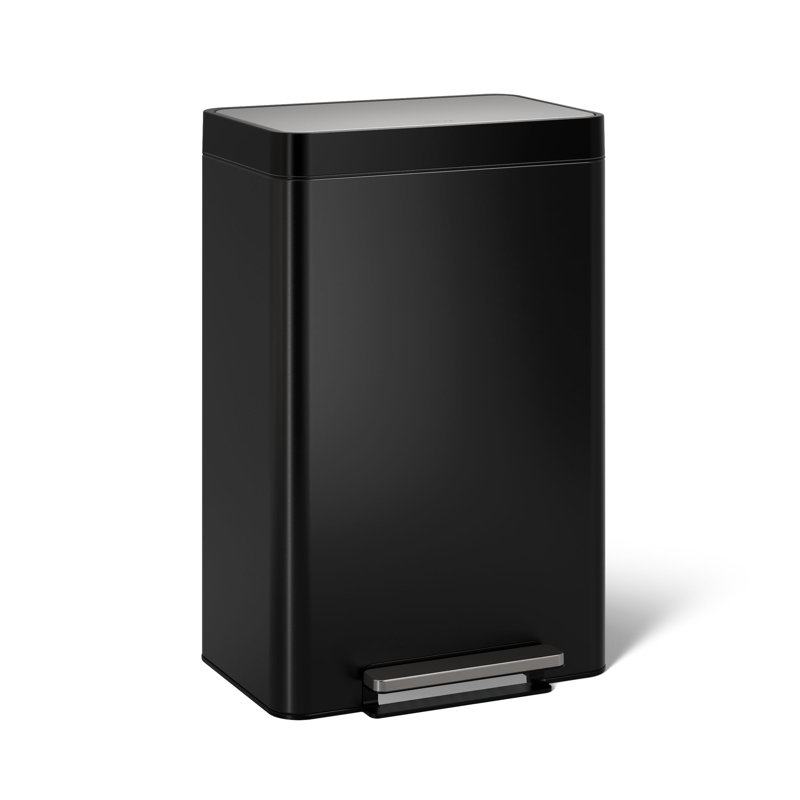Reset 13 Gallon Kitchen Trash Can, Stainless Steel Hand Free Step Trash Can with Quiet-Close Lid, Black Stainless Steel