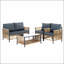 Patio 4 Pieces Brown Pe Wicker Sofa Set with Grey Cushion
