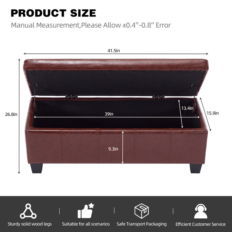 Rectangle Upholstered Storage Bench Ottoman&Stool, Brown