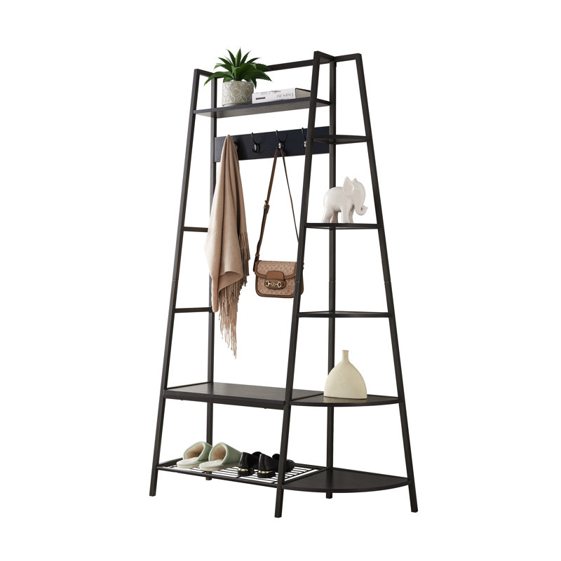 Hall Tree with Storage Bench and Shelf - Entryway Bench with Shoe Storage Hooks and Coat Rack Stand with Shelf - 5 Side Corner Wood Shelves for Home Decor