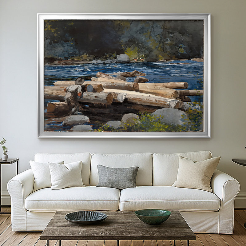 Hudson River, Logging-Winslow Homer-Framed Gallery Wrapped Canvas-1897, 30 x 5 x 42,5, Toile avec cadre, Argent