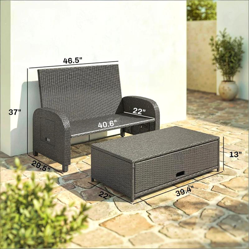 Lit de jour d'extérieur en osier, canapé convertible inclinable 3 en 1, lit de jour en rotin