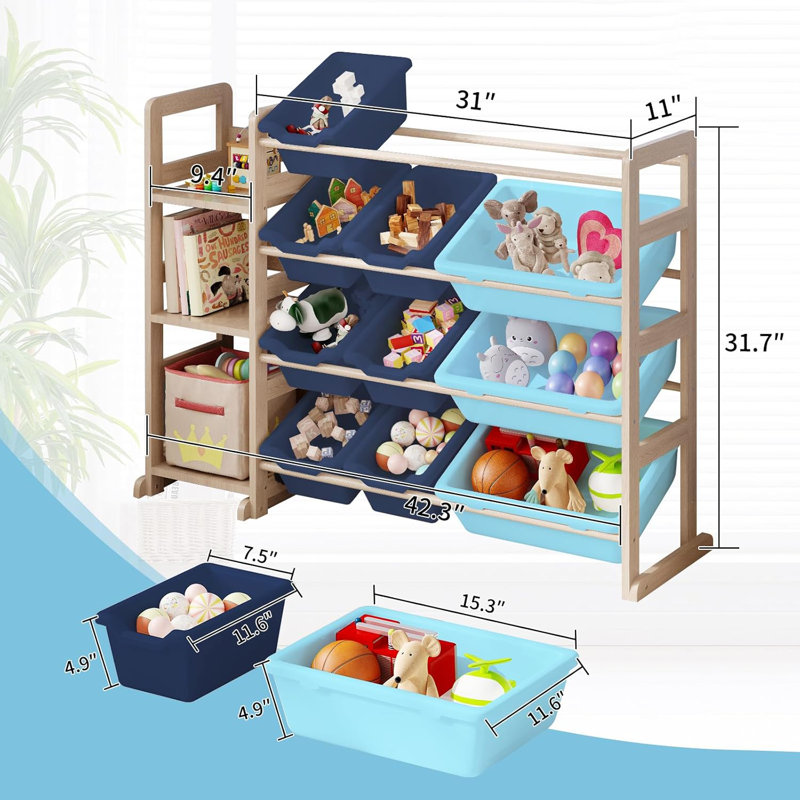 Toy Storage Organizer - Toy Organizers And Storage With Bookshelf, Toy Storage Shelf With 3 Shelves And 12 Storage Bins, Kids Bookshelf And Toy Storage For Kids Room, Playroom, Nursery