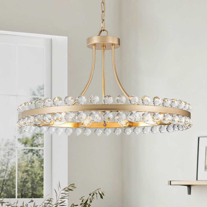 Marais 9 - Light Crystal Candle Style Wagon Wheel Chandelier, Brass