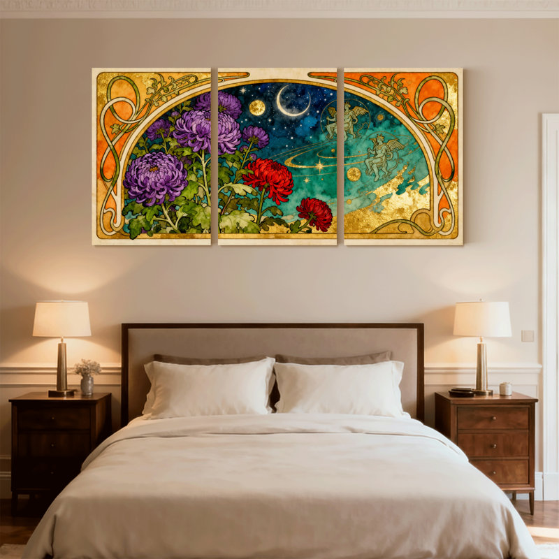 Fantasy & Sci-Fi Art Nouveau, motif céleste floral, ensemble de 3 impressions sur toile, H 30 po x l 60 po