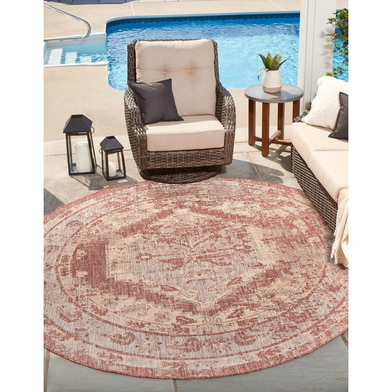 Tapis extérieur couleur nil rouille, Rond 4 pi