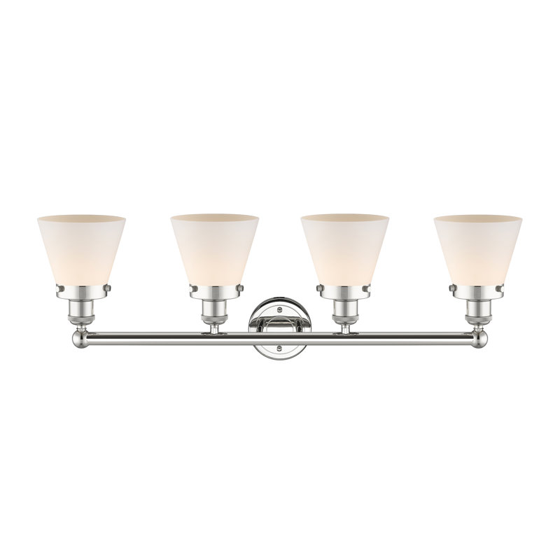 Éclairage pour meuble-lavabo de salle de bain 4 lumières Edison Cone, Blanc mat, Nickel poli