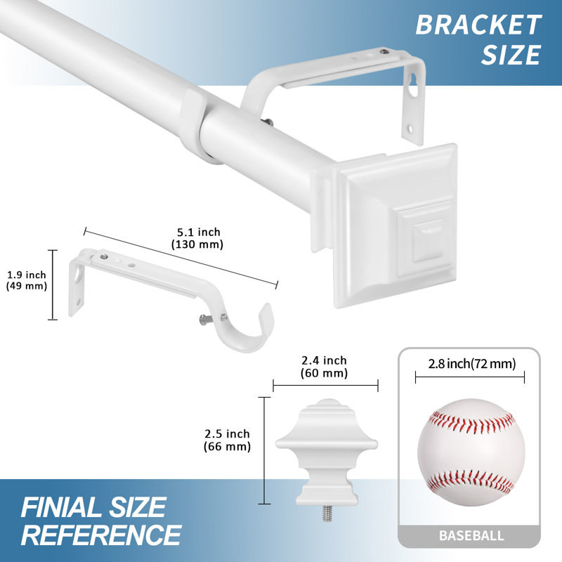 Tringle à rideaux simple réglable 1 po Adelene, l 84 po à 120 po, Blanc lustré
