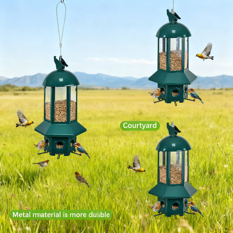 Mangeoire pour oiseaux à l'épreuve des écureuils avec perchoir activé par le poids, station d'alimentation en métal de grande capacité de 5,06 lb, résistante à la rouille et facile à remplir pour l'observation des oiseaux dans la cour