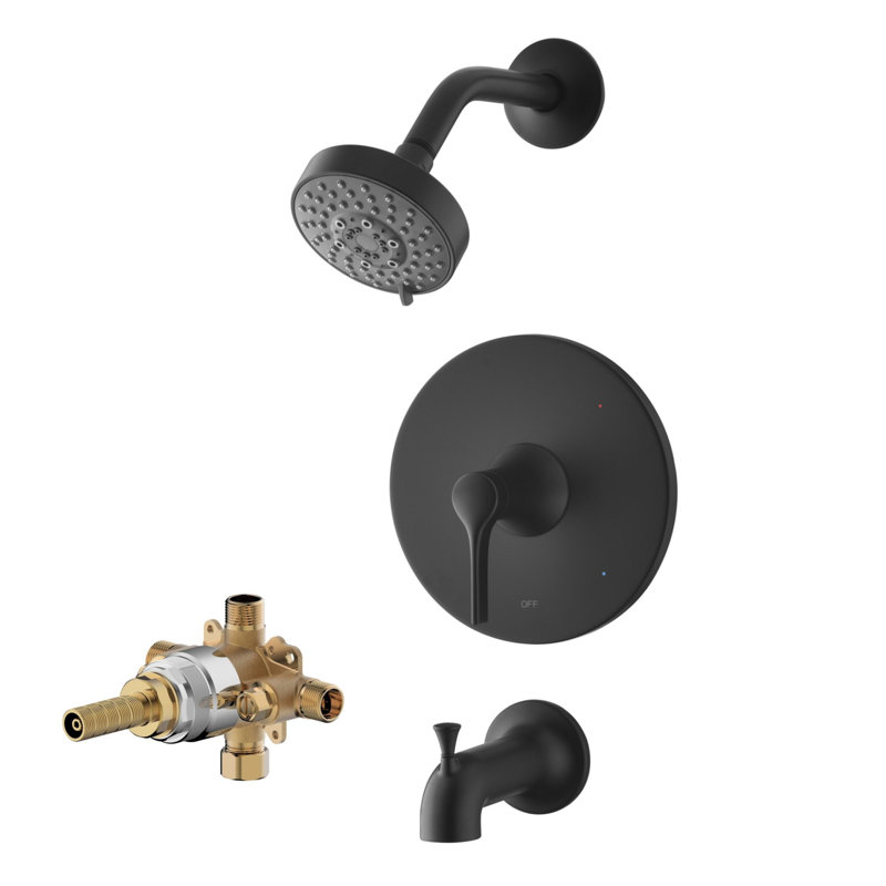 Nita Collection Shower Trim System: 4" Round Shower Head, Single Handle Set, Tub Spout & Rough-in Valve Included - Matte Black