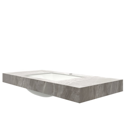 Comptoir en pierre frittée grise 48 "avec lavabo rectangulaire encastré en céramique, robinet pré-percé et trou de trop-plein, foyer à haute température