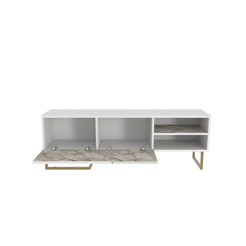 Hagert TV Stand for TVs up to 55", White/White Marble/Gold
