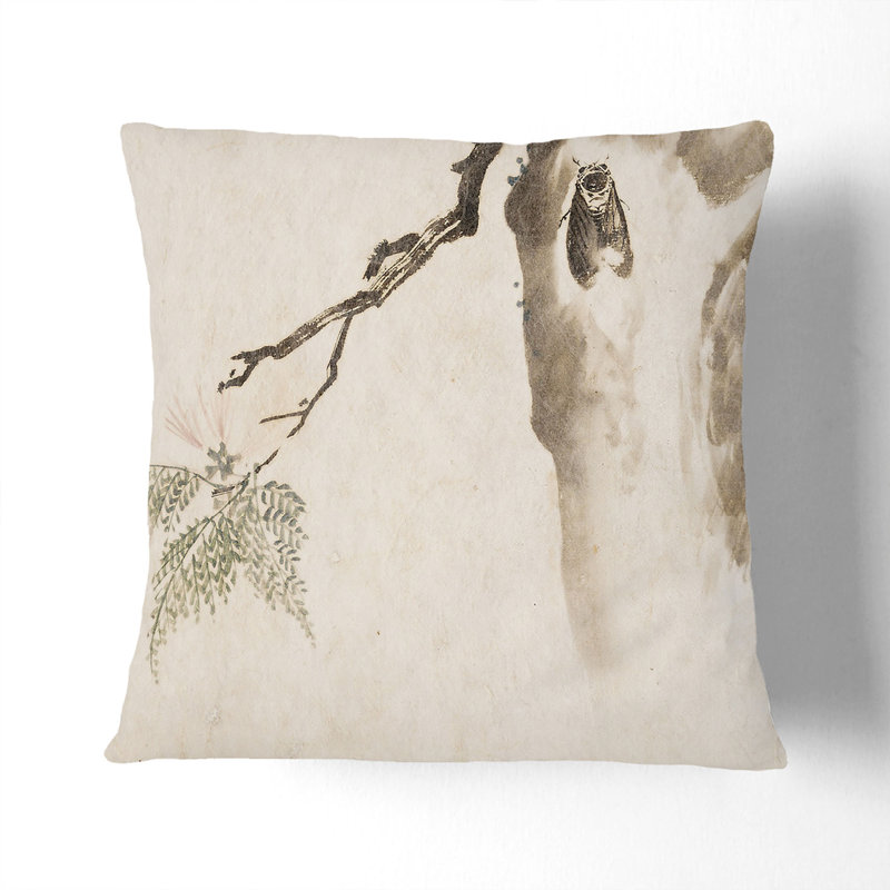 Moth upon a Tree by Kawanabe Kyosai Cushion with Filling, 40cm H x 40cm W x 15cm D, White