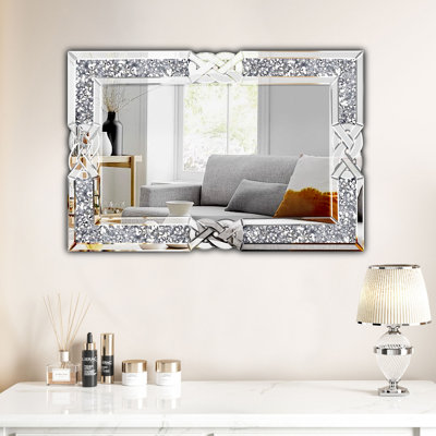 Miroirs muraux en diamant écrasé, miroirs de salon rectangulaires de 24 po x 36 po pour décoration murale, miroir d'entrée de salle à manger moderne et glamour dans la salle de bain 