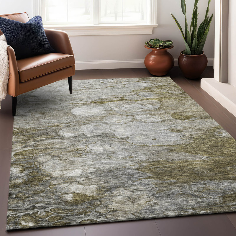 Tapis brun Prisco lavable à la machine de qualité supérieure, Rectangle 10 pi x 14 pi