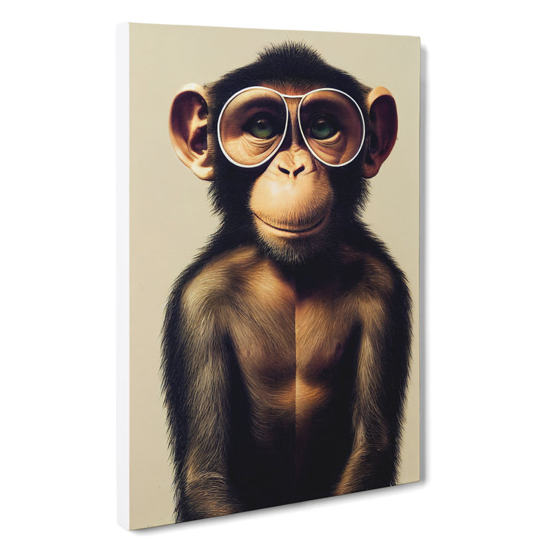 A Monkey In Glasses No.2 - Wrapped Canvas, 76cm H x 50cm W x 3cm D