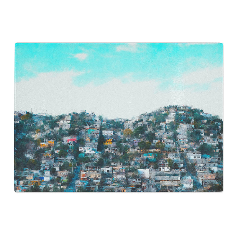 Monterrey Skyline in Mexico Painting Chopping Board, 0.4cm H x 28.5cm W x 39cm L