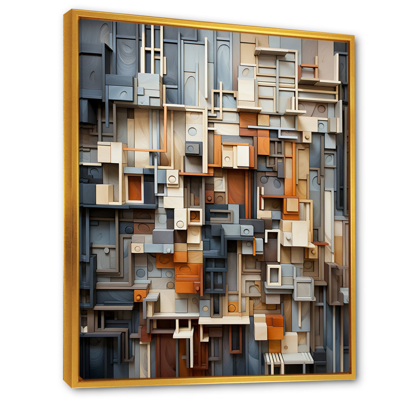Abstrait taupe, bâtiment I, sur toile, H 44 po x l 34 po x P 1,5 po, Cadre flottant doré