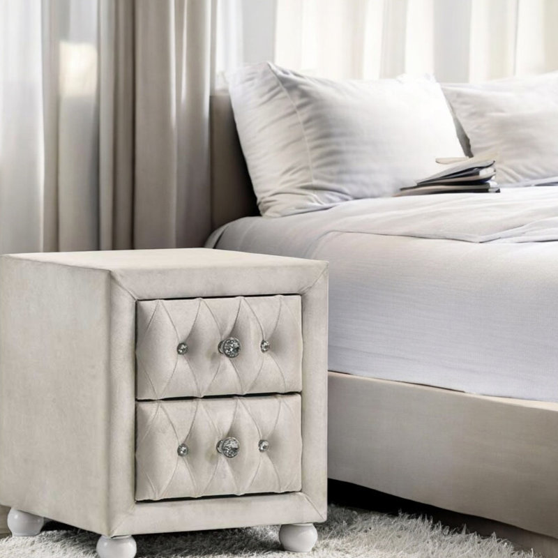 Beige Fabric Nightstand
