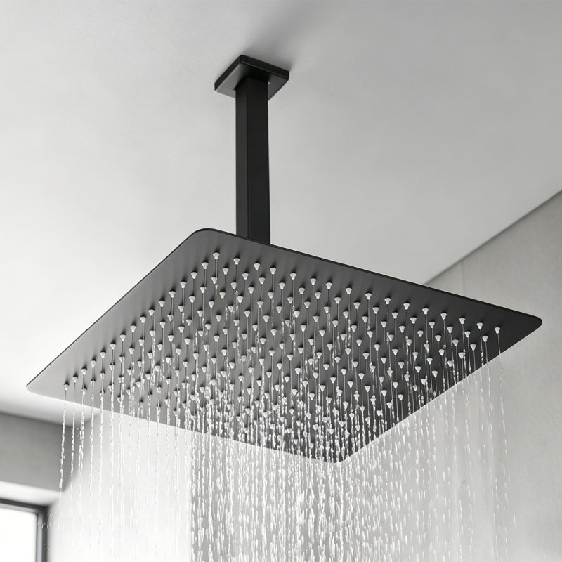 16" High Pressure Rain Shower Head With 2.5 Gpm Flow - Square Rainfall Showerhead For Bathroom, Water Saving,Matte Black