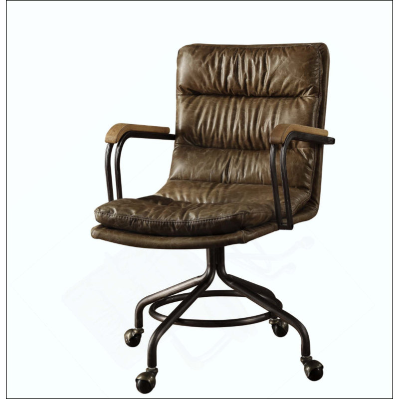 Chaise de bureau en cuir fleur, Brun
