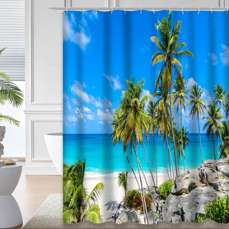 Paradise Beach Island, côte tropicale, palmiers suspendus, mer turquoise et 12 crochets, L 72 po x l 78 po