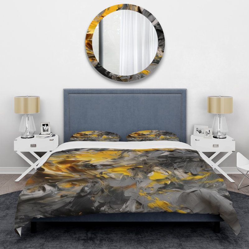 Ensemble de housse de couette en moutarde jaune et gris vif en microfibre / polyester