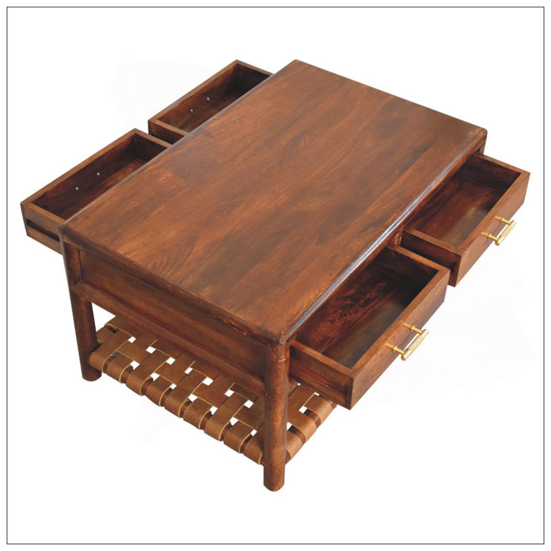 Console Regency tissée avec 4 tiroirs, fente ouverte, brun