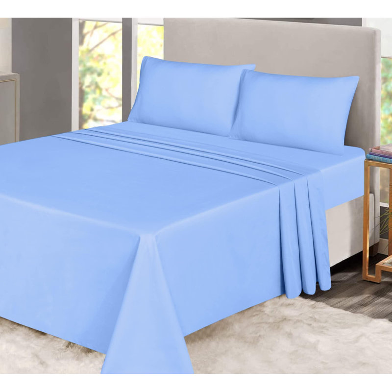 Ensembles de draps 100% coton, Ensemble de draps pour taille de lit grand avec de, Bleu ciel
