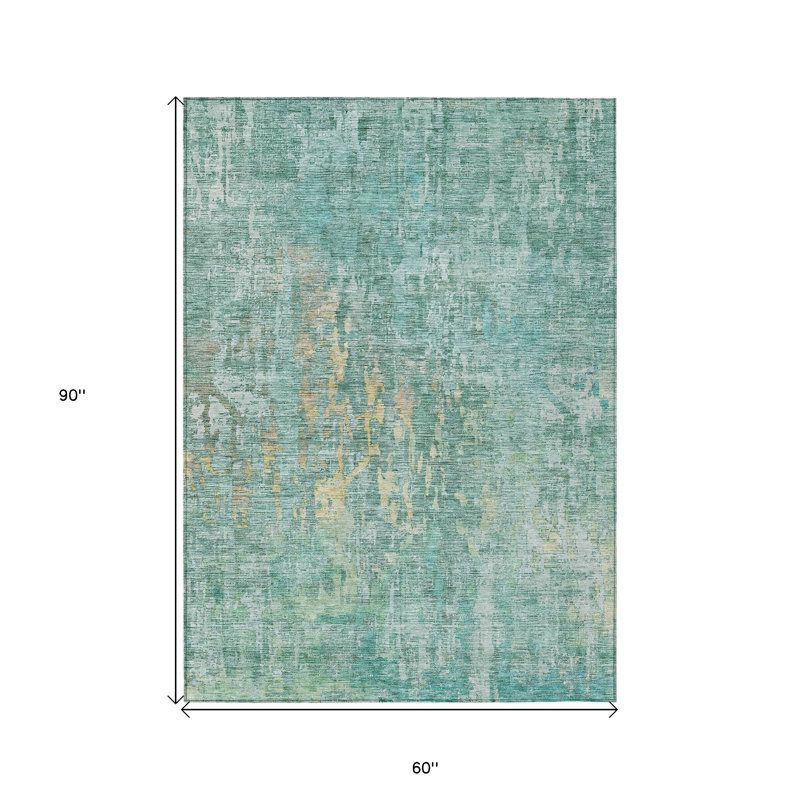 Tapis extérieur bleu sarcelle lavable abstrait 5 pi x 8 pi