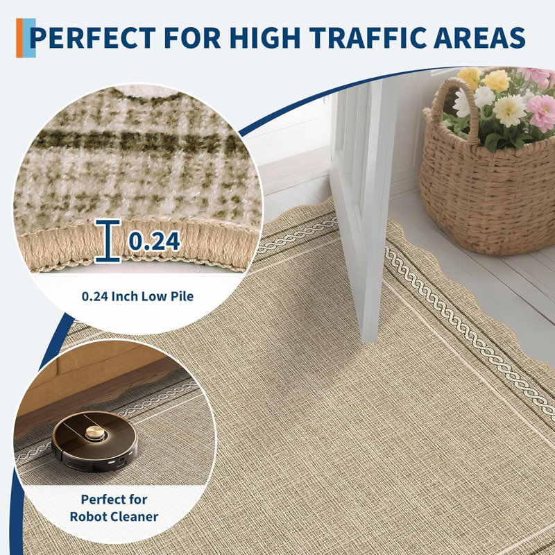 Geometric Machine Printed Area Rug, Rectangle 200 x 290 cm, Tan