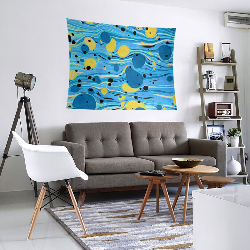 Tapisserie murale tourbillons paint, H 27,5 po x l 37,5 po, Bleu