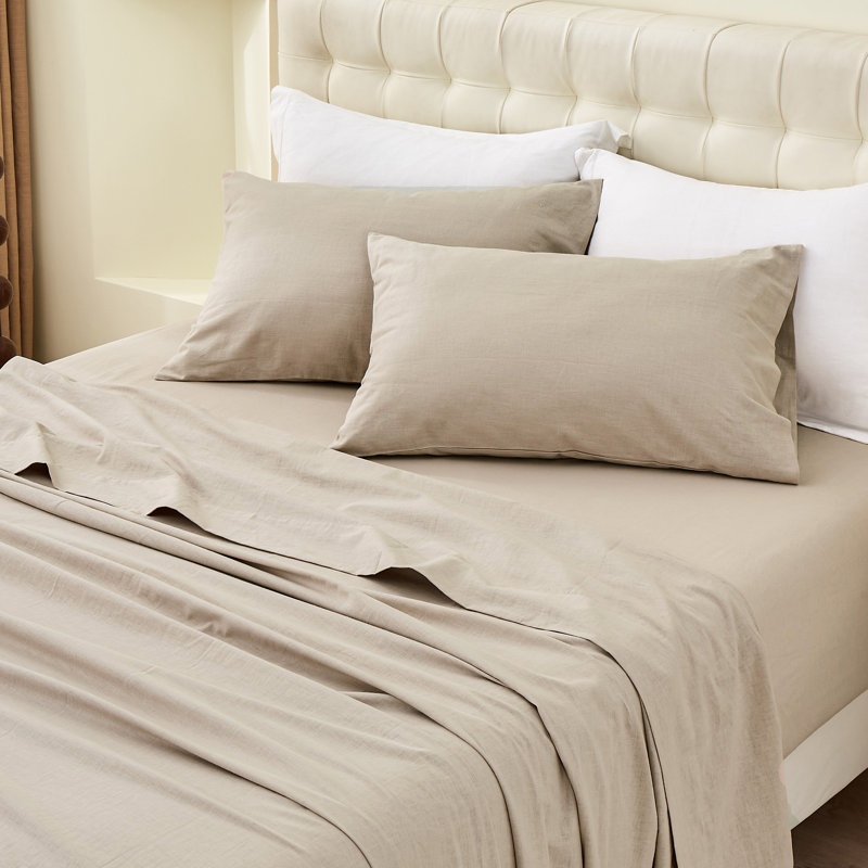 Linen Cotton Flat Sheet(Khaki,Twin), Khaki, Twin