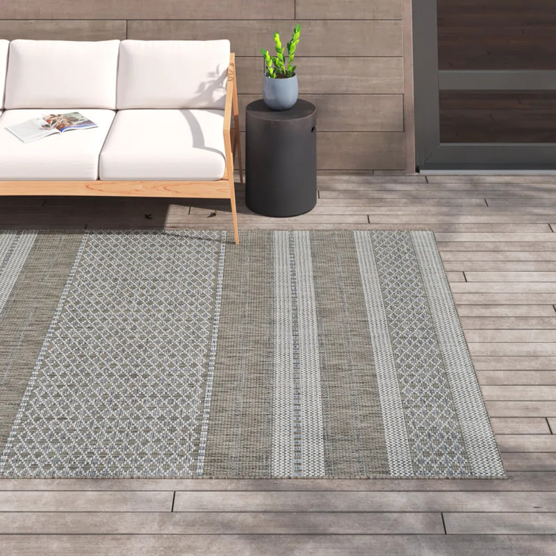 Addiel Geometric Flatweave Light Brown Twig Indoor Outdoor Area Rug, Rectangle 3'3" x 5'6"