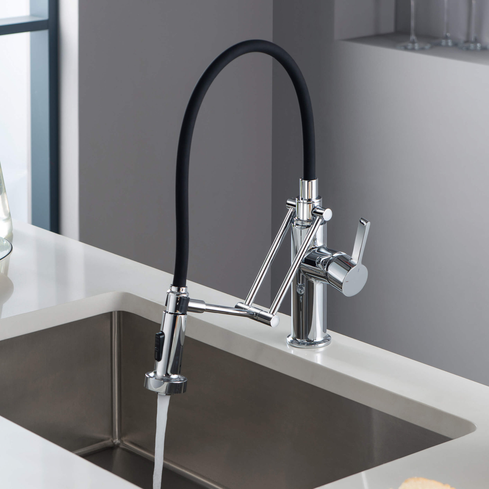 Engel Single Handle Pull Down Kitchen Faucet, Chrome