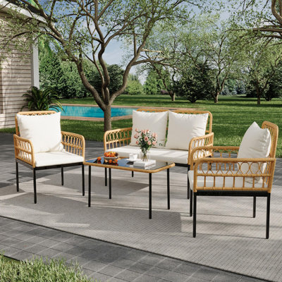 4 Pieces Outdoor Wicker Patio Conversation Bistro Set by Bayou Breeze