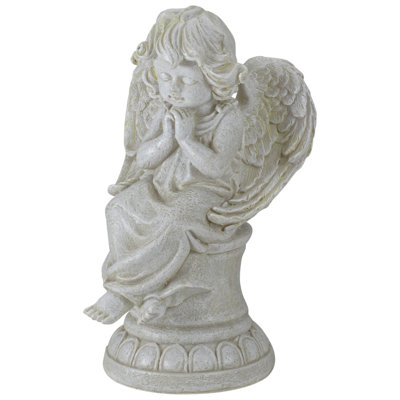 Statue de jardin 9 po en forme d'ange ivoire priant sur piédestal