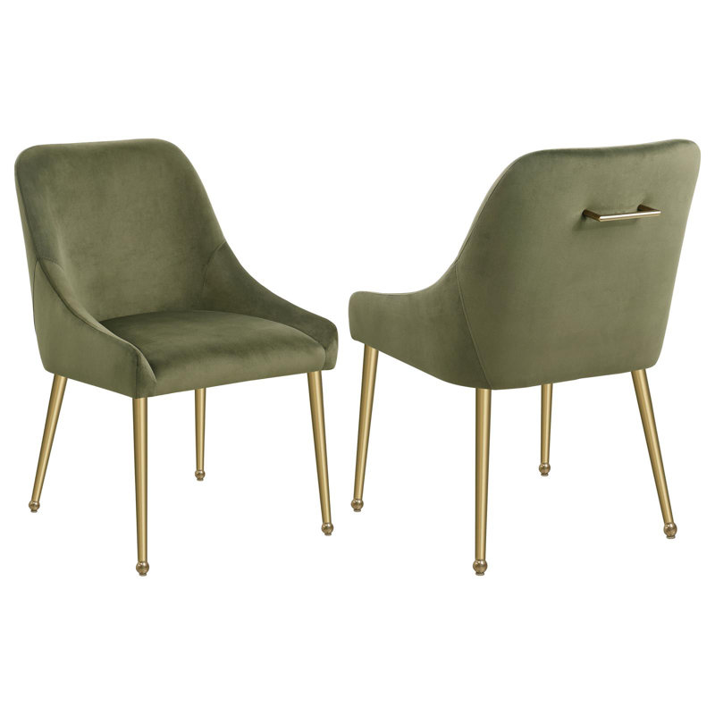 Dineshia Upholstered Dining Side Chair, Green, Gold