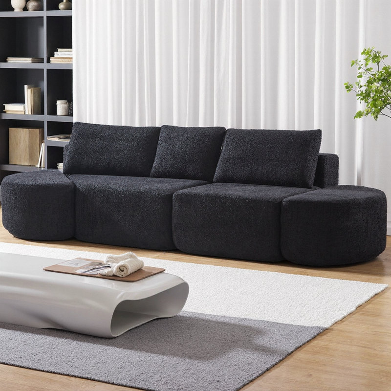 Ensemble de canapé modulaire à 3 places 106 po avec 2 repose-pieds incurvés et 3 coussins 106 po, sans assemblage requis pour le salon, la chambre et le bureau
