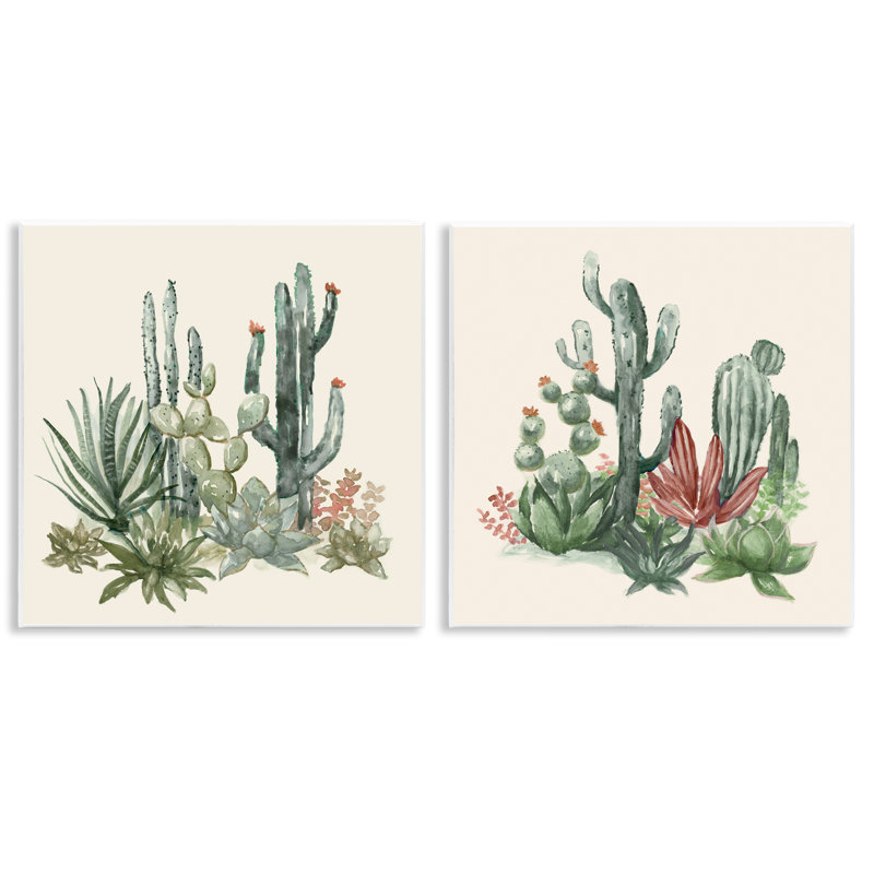 Mojave Desert Cacti 2pc Wall Plaque Set, design by Nan