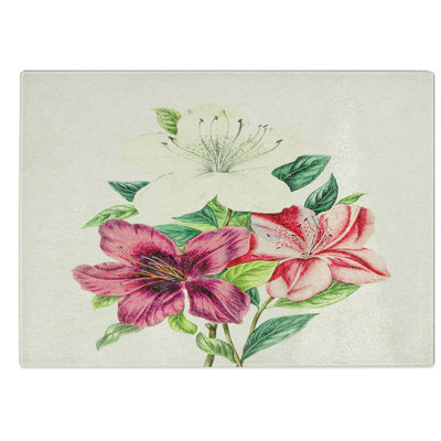 Glass Illustration of Beautiful Flowers Chopping Board